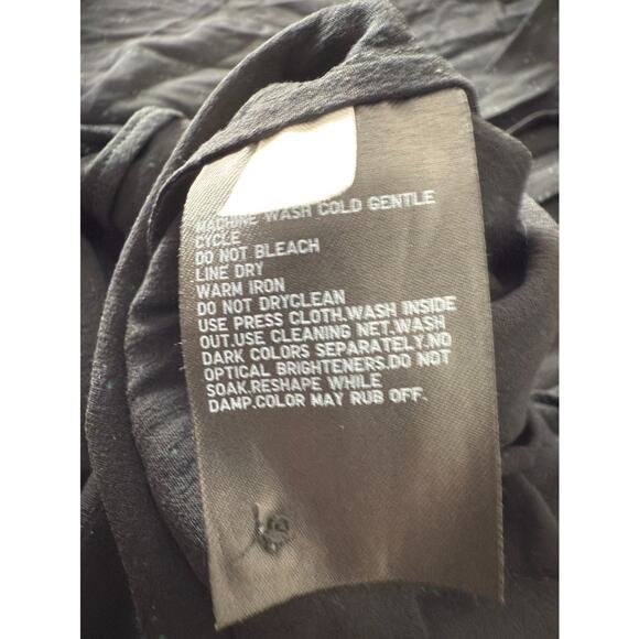 Uniqlo Size L Tie Front Casual Minimalist Button Top Black Long Sleeve - Picture 8 of 9